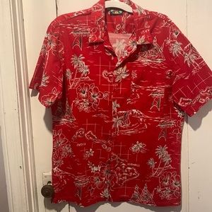 Mens Hawaiian Button Up Shirt, Size L